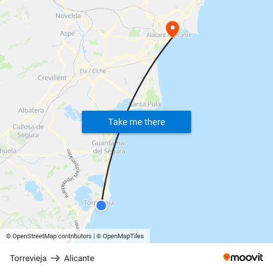 Torrevieja to Alicante map