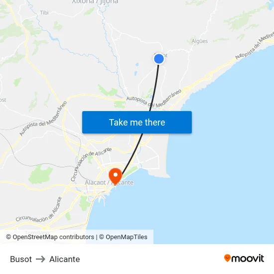 Busot to Alicante map