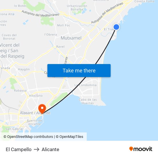 El Campello to Alicante map