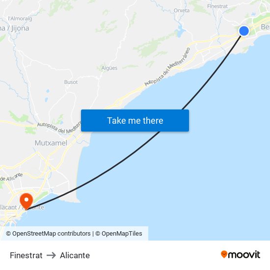 Finestrat to Alicante map