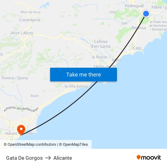 Gata De Gorgos to Alicante map