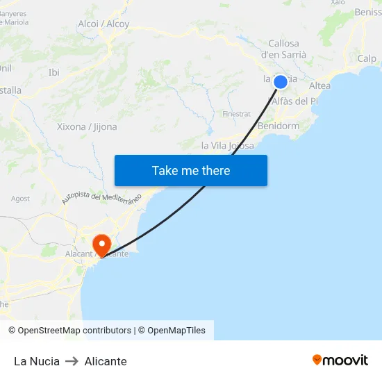 La Nucia to Alicante map