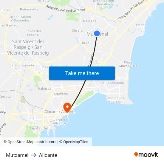 Mutxamel to Alicante map