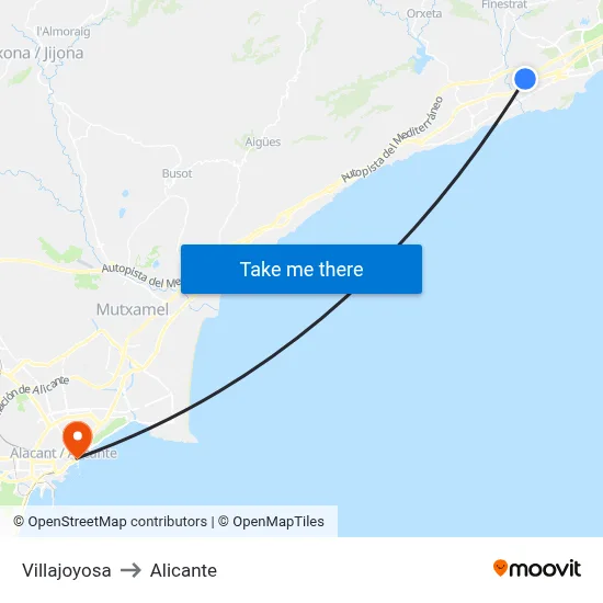 Villajoyosa to Alicante map