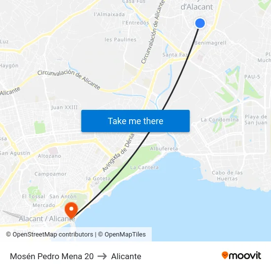 Mosén Pedro Mena 20 to Alicante map