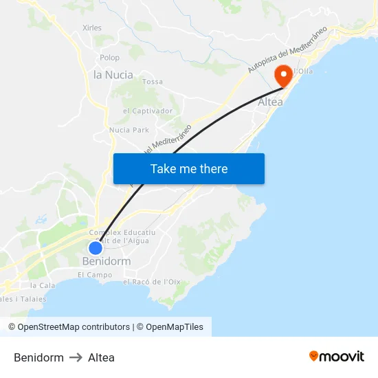 Benidorm to Altea map