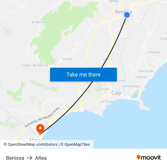 Benissa to Altea map