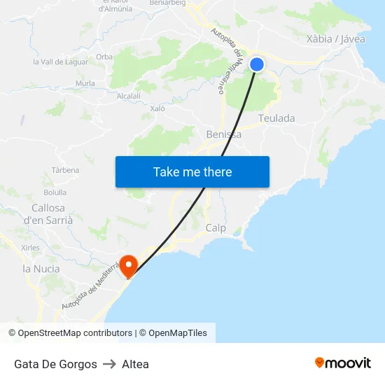 Gata De Gorgos to Altea map