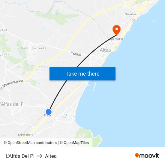 L'Alfàs Del Pi to Altea map