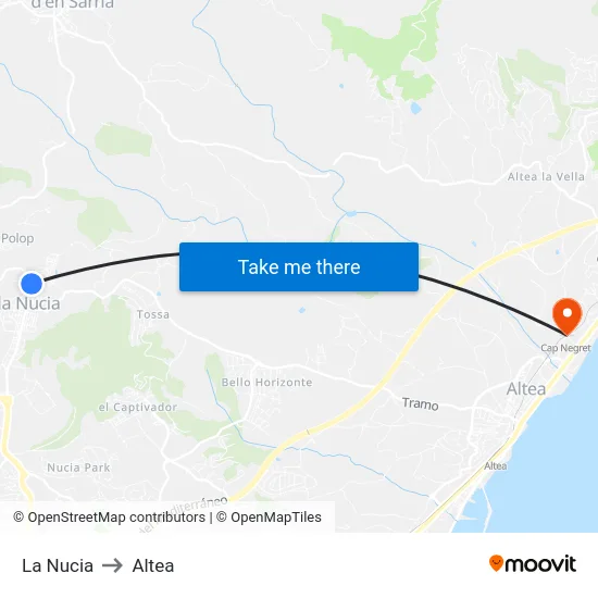 La Nucia to Altea map