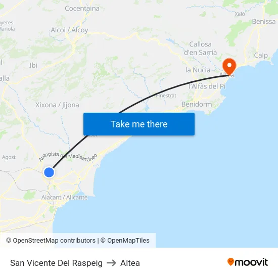 San Vicente Del Raspeig to Altea map