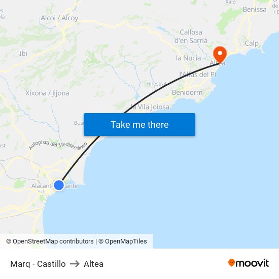 Marq - Castillo to Altea map