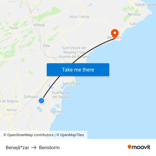 Benejãºzar to Benidorm map