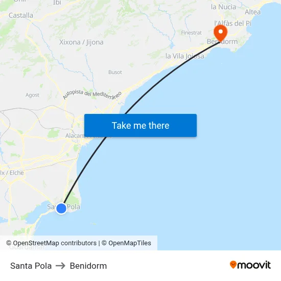Santa Pola to Benidorm map