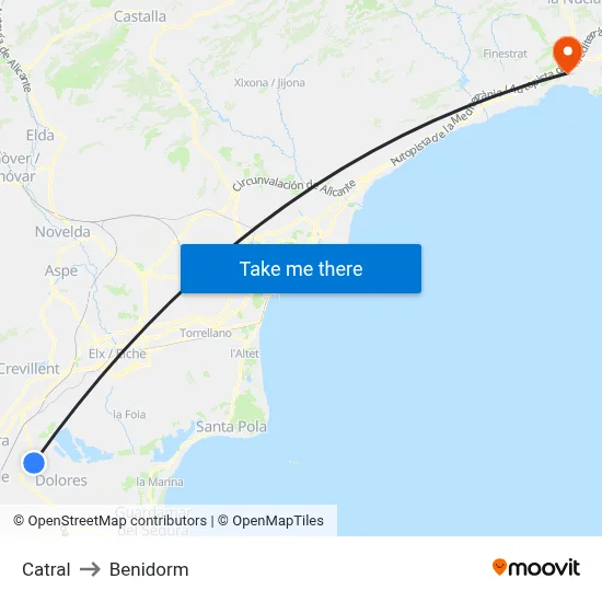 Catral to Benidorm map
