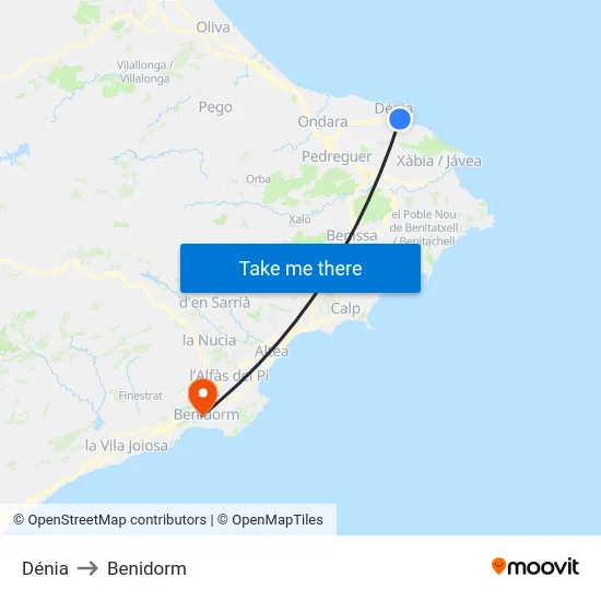 Dénia to Benidorm map