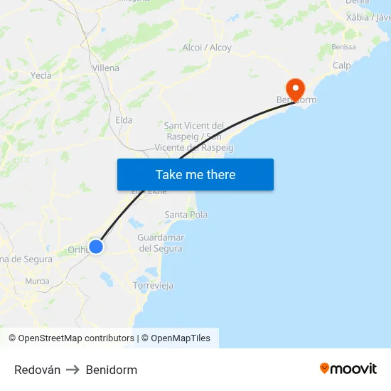 Redován to Benidorm map