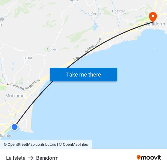 La Isleta to Benidorm map