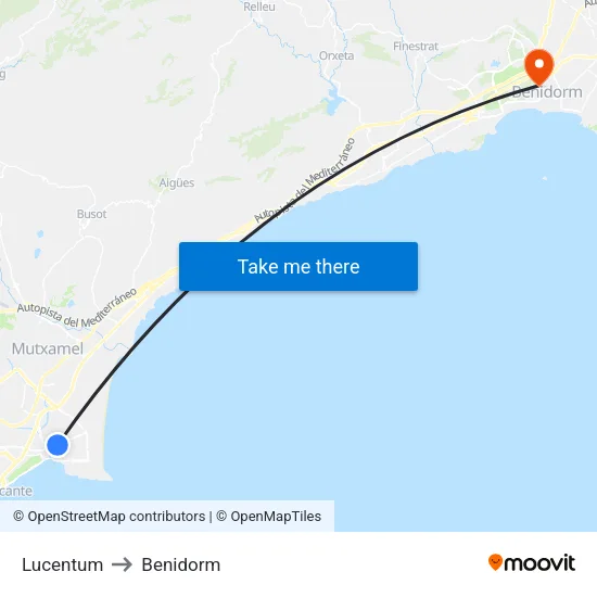 Lucentum to Benidorm map