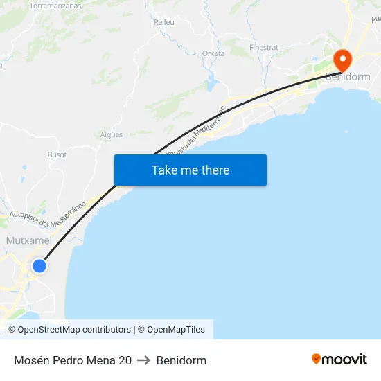 Mosén Pedro Mena 20 to Benidorm map