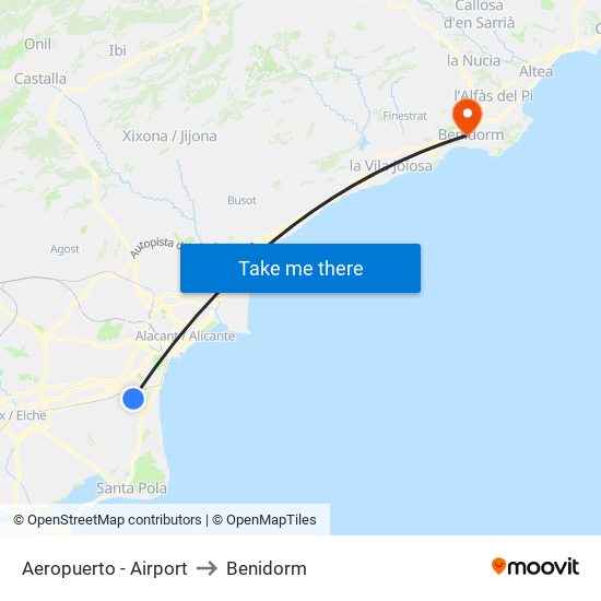 Aeropuerto - Airport to Benidorm map