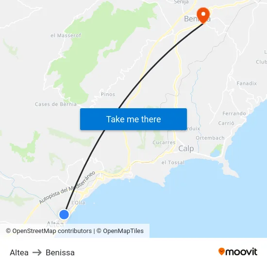 Altea to Benissa map