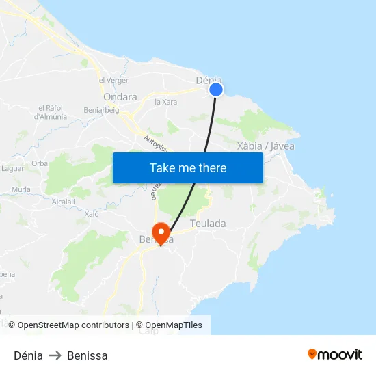 Dénia to Benissa map