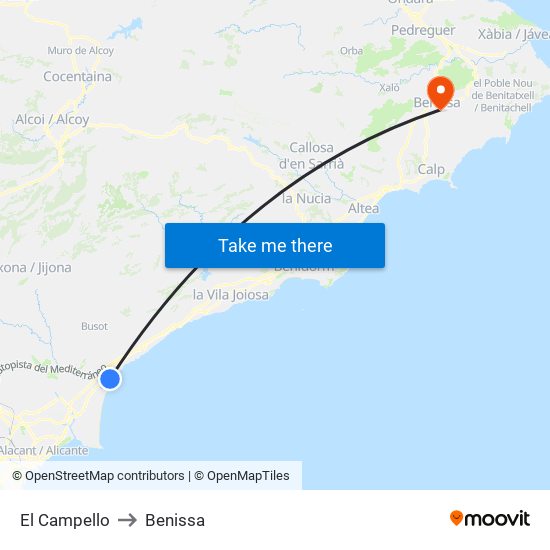 El Campello to Benissa map
