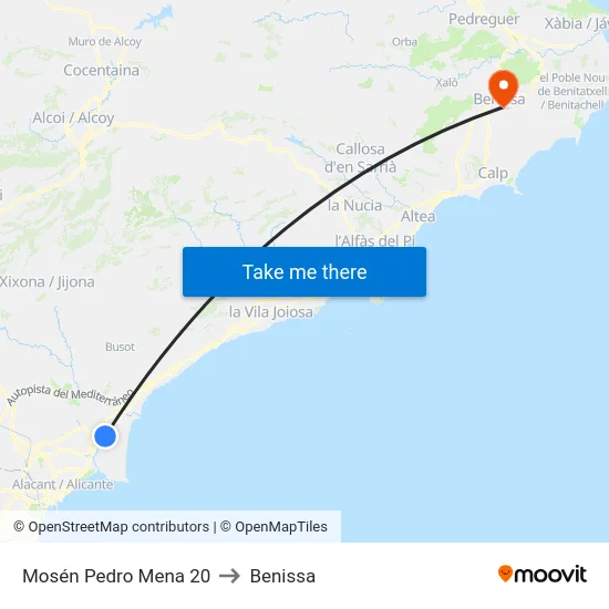 Mosén Pedro Mena 20 to Benissa map