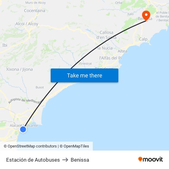 Estación de Autobuses to Benissa map