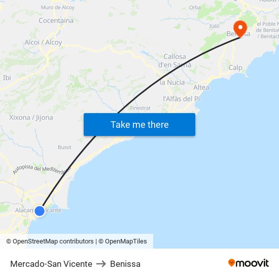 Mercado-San Vicente to Benissa map