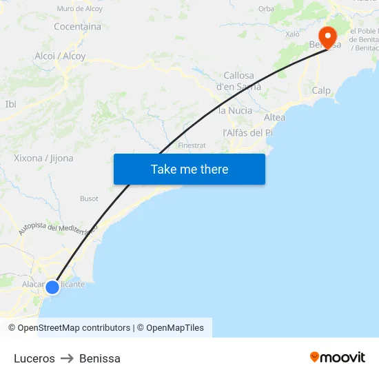 Luceros to Benissa map