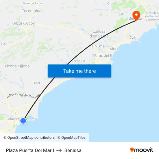 Plaza Puerta Del Mar I to Benissa map