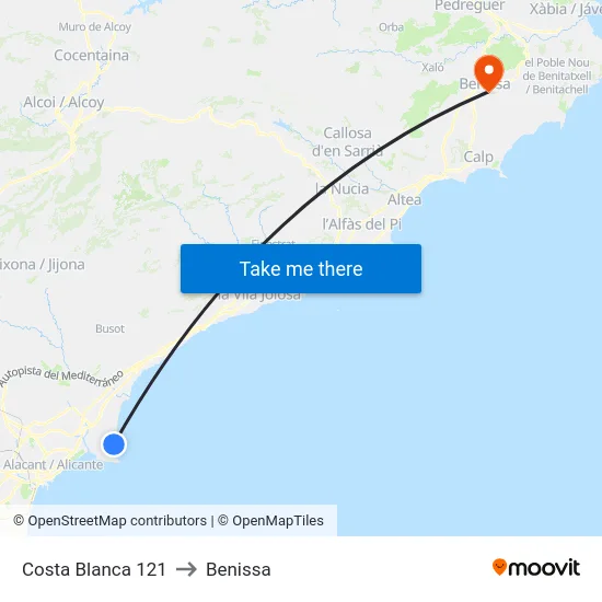 Costa Blanca 121 to Benissa map