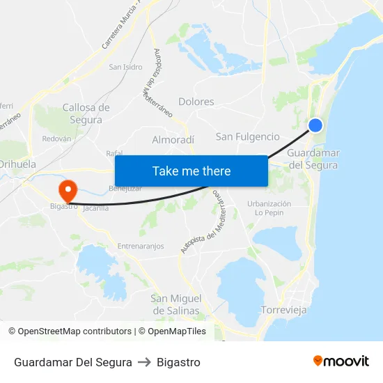 Guardamar Del Segura to Bigastro map