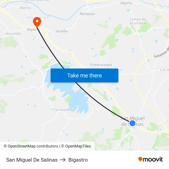 San Miguel De Salinas to Bigastro map