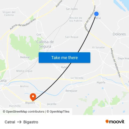 Catral to Bigastro map