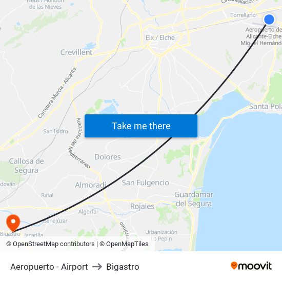 Aeropuerto - Airport to Bigastro map