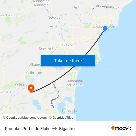 Rambla - Portal de Elche to Bigastro map
