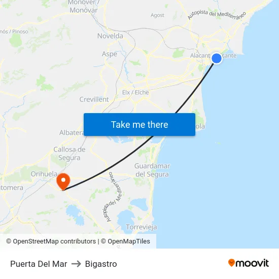Puerta Del Mar to Bigastro map