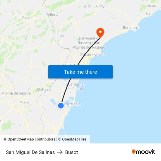San Miguel De Salinas to Busot map