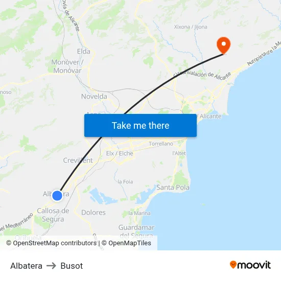 Albatera to Busot map