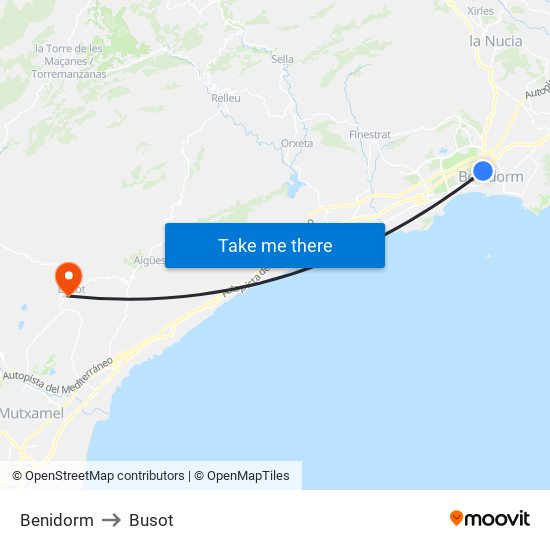 Benidorm to Busot map