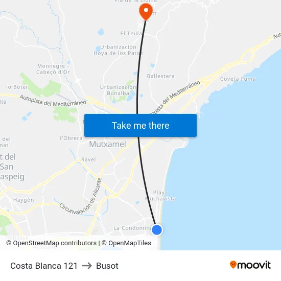 Costa Blanca 121 to Busot map