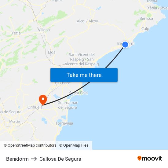 Benidorm to Callosa De Segura map