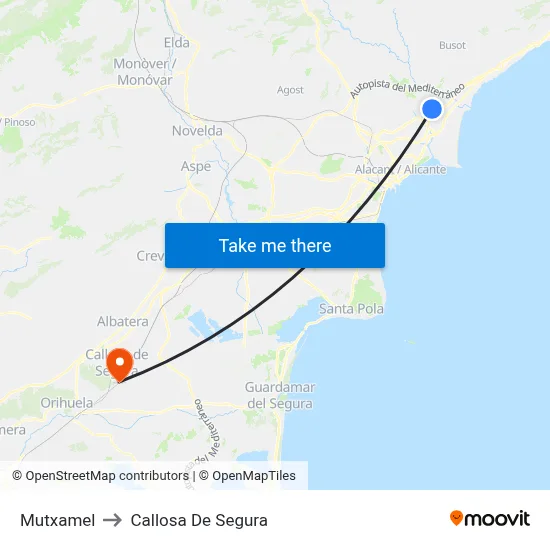 Mutxamel to Callosa De Segura map