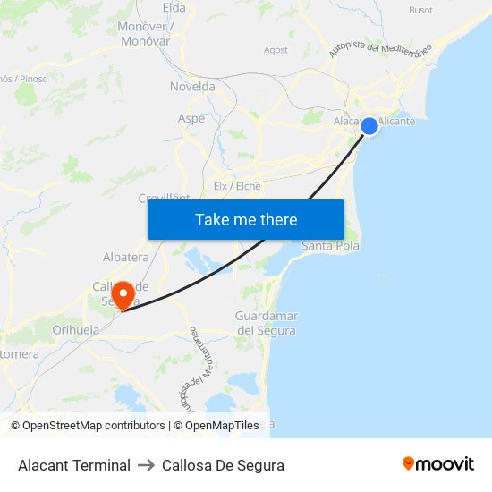 Alacant Terminal to Callosa De Segura map