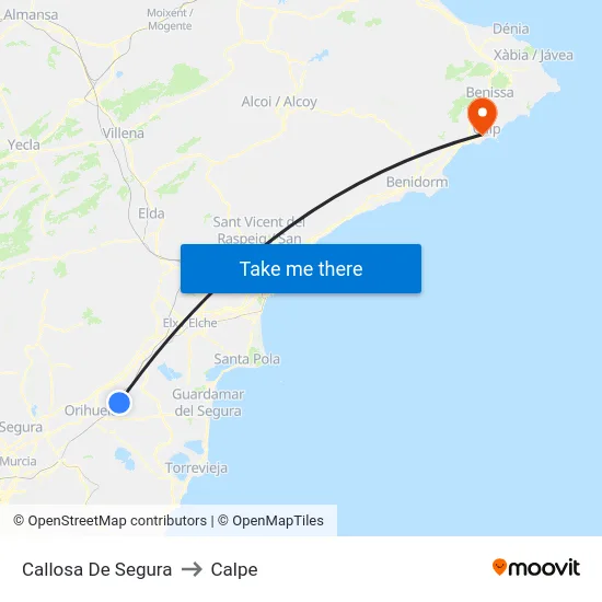 Callosa De Segura to Calpe map