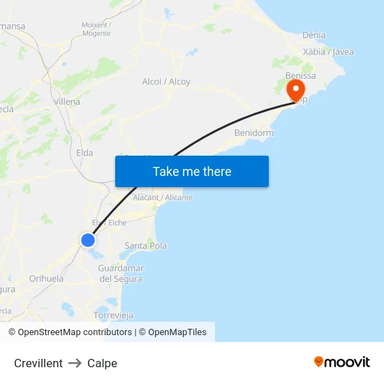 Crevillent to Calpe map