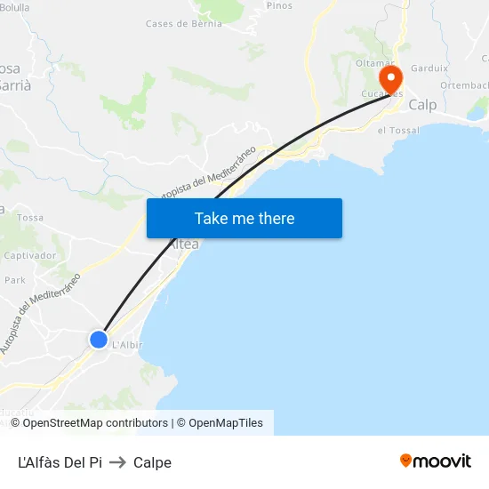L'Alfàs Del Pi to Calpe map